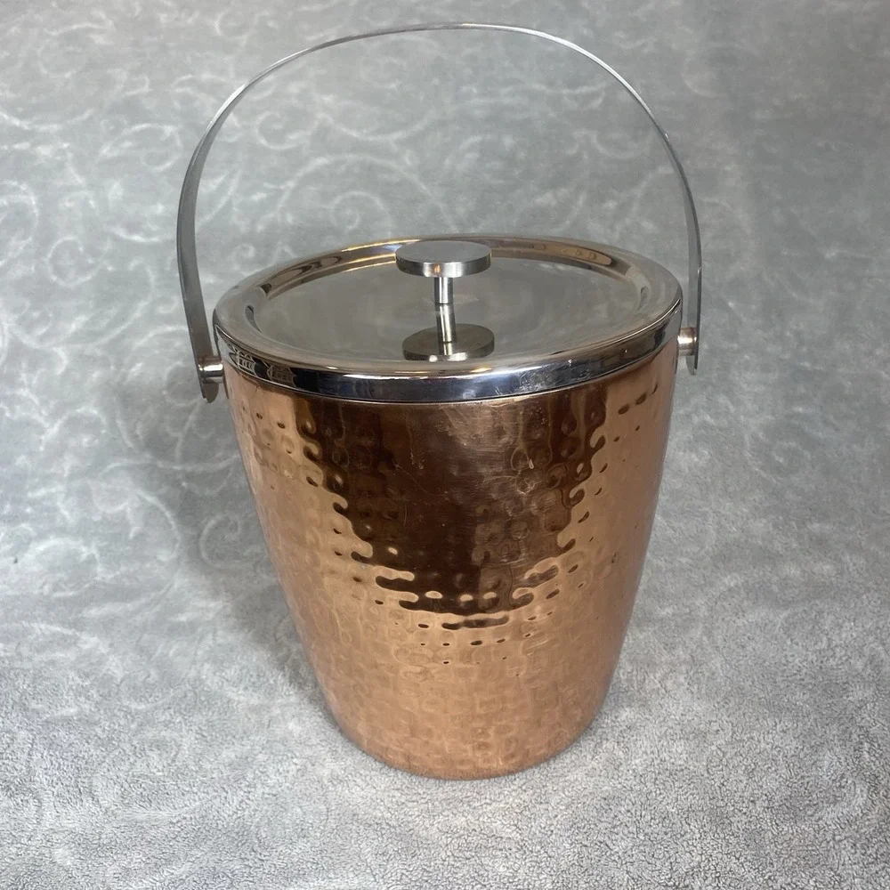 Hammered Copper Color &‎ Stainless Steel Ice Bucket Champaign Cooler Barware Lid